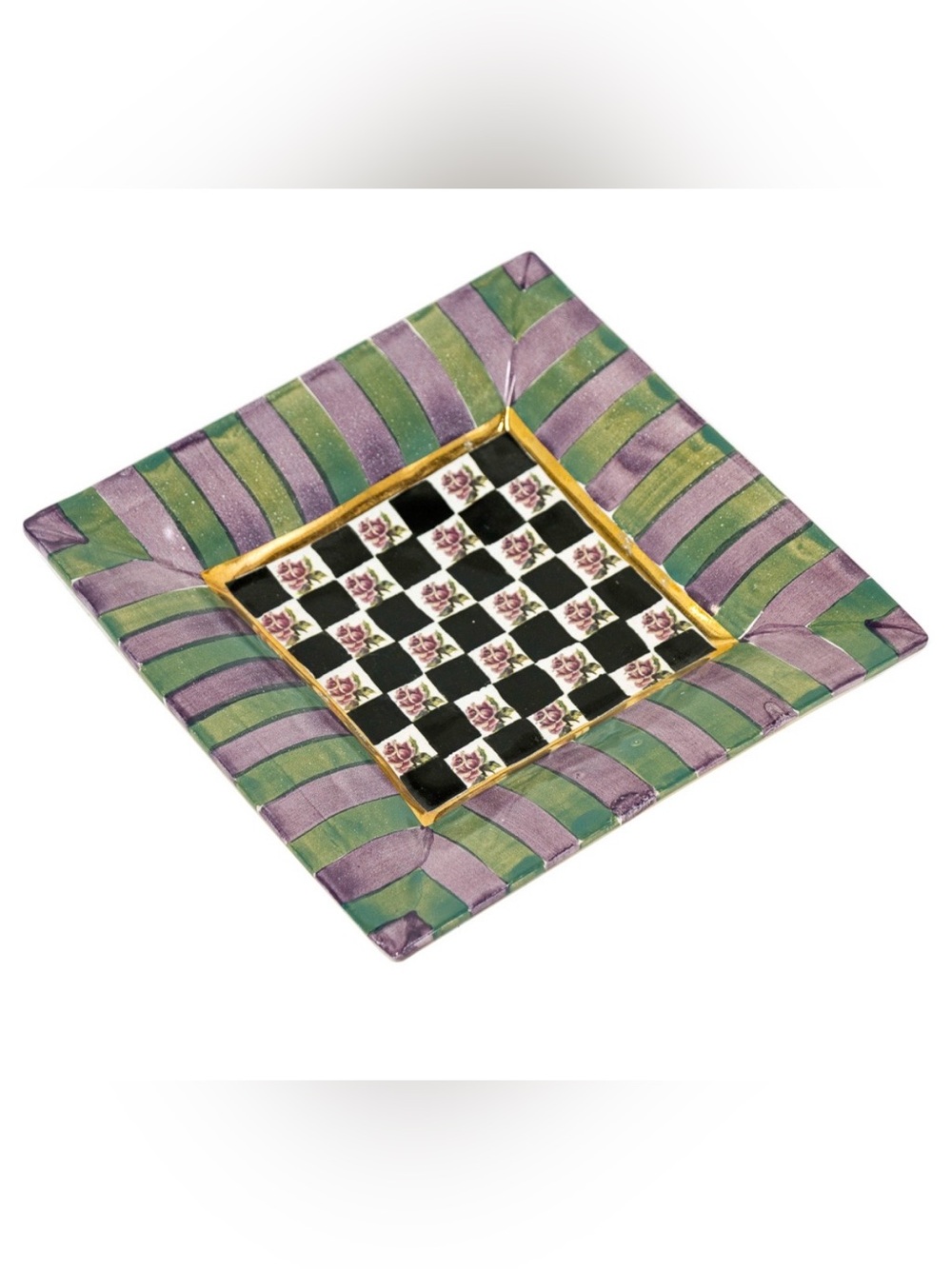MacKenzie-Childs Torquay Kelp and Urchin Square 12” Platter with roses
